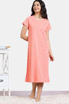 Zivame Scribbled Meadows Knit Cotton Mid Length Nightdress - Desert Flower — thumbnail 2